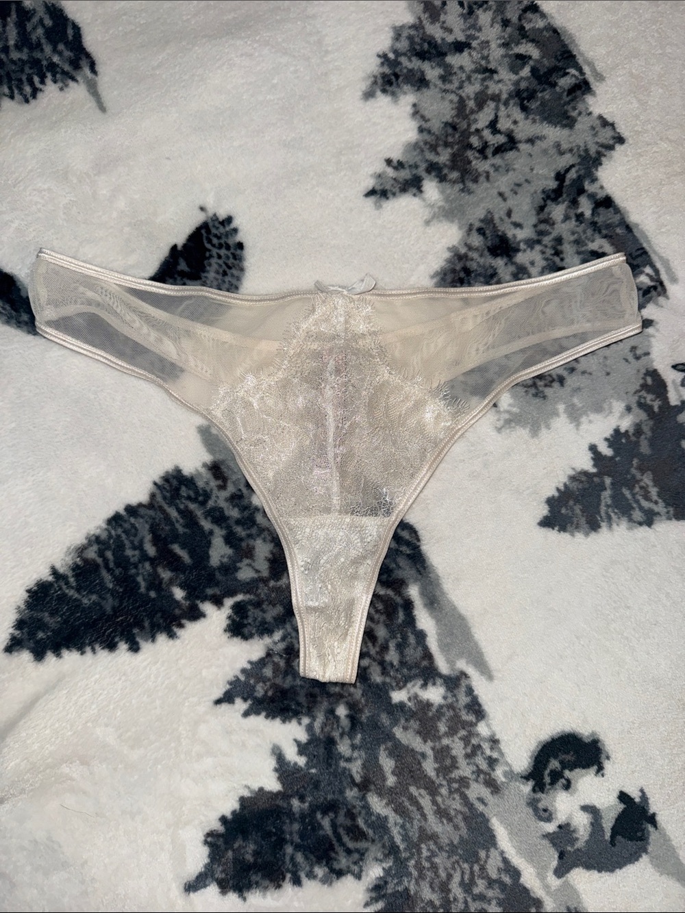 PINK Victoria's Secret Sheer Lace Thong Panty in Ivory/Cream